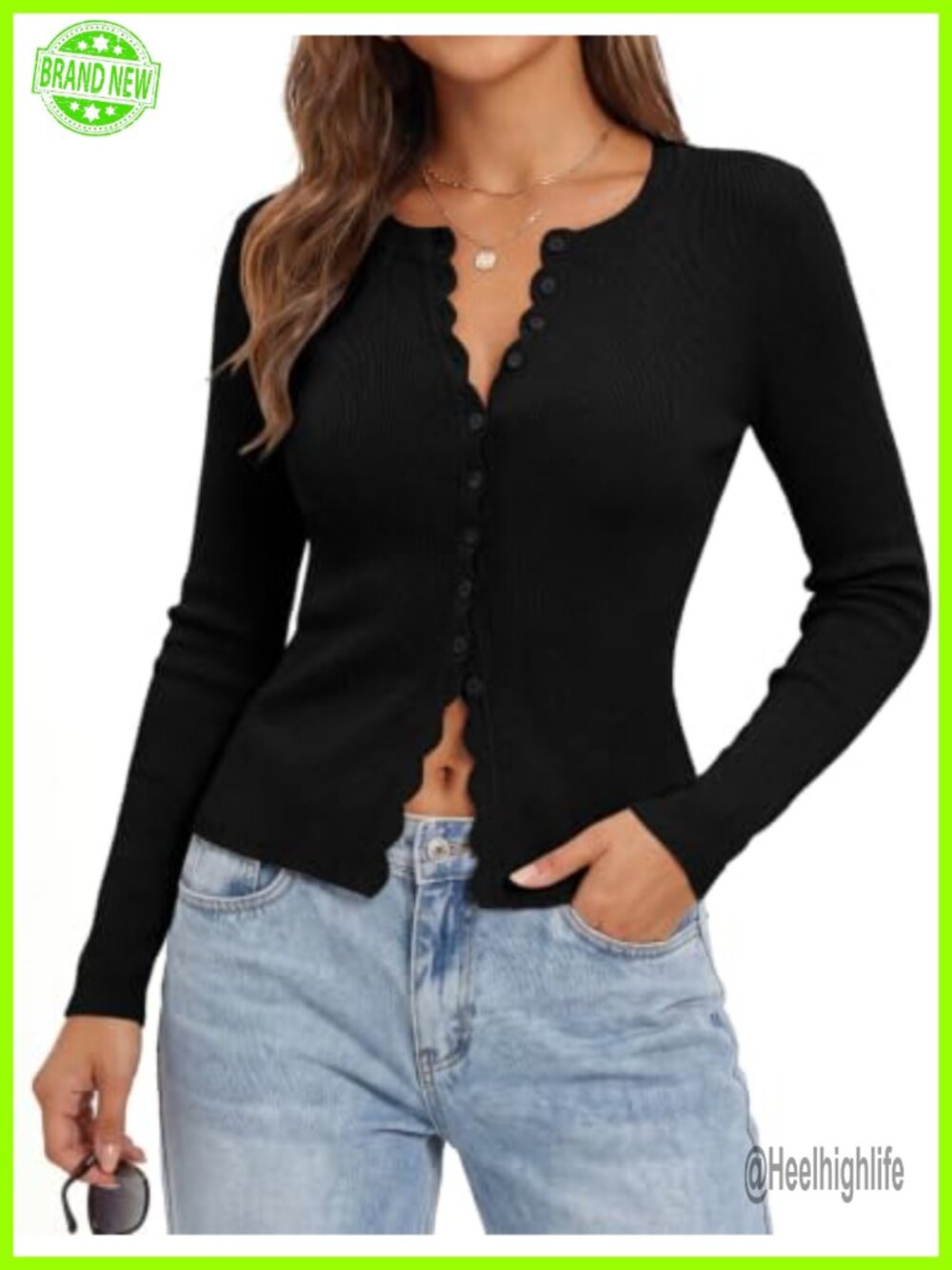 GRACE KARIN Women's Cropped Button Cardigan Scalloped Fall Outfit